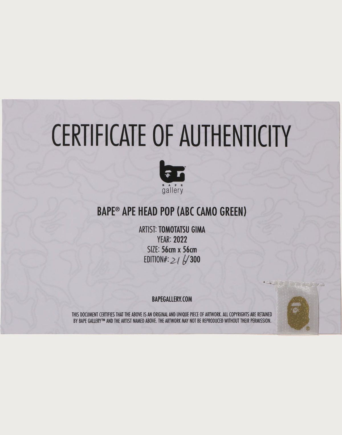 BAPE APE HEAD POP (ABC CAMO GREEN) by TOMOTATSU GIMA