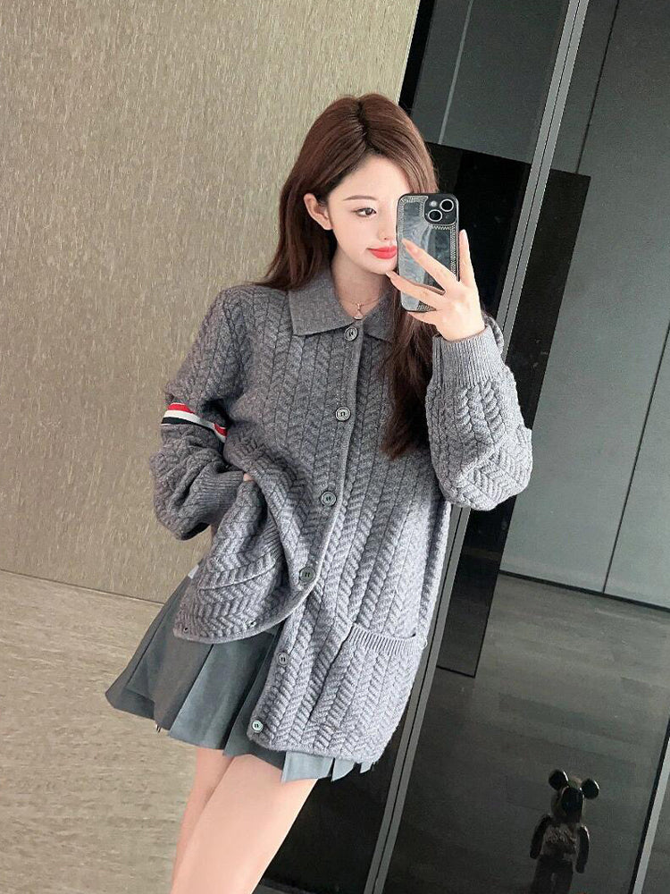 Unisex Herringbone Cardigan Jacket