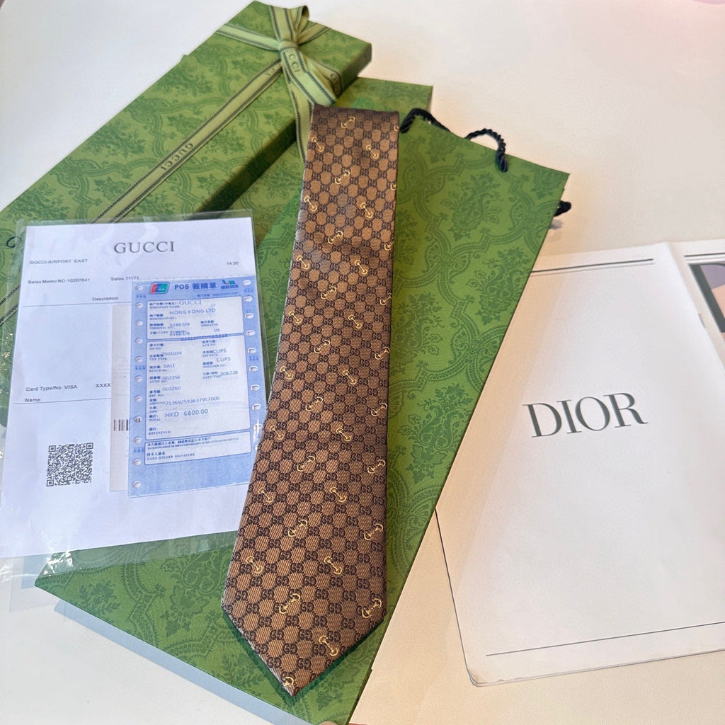 Gucci Style Men's GG Diamond Jacquard Silk Tie