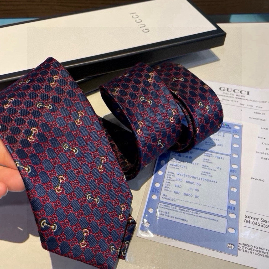 Gucci Style Men's Geometric Monogram Silk Tie