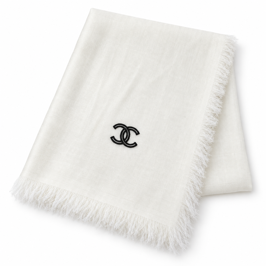 Chanel Style Lightweight Embroidered Logo Scarf
