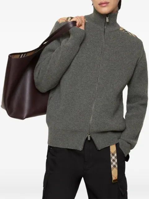 Burberry funnel-neck check-trim cardigan