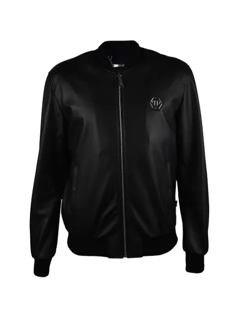 Philipp Plein hexagonal-logo leather bomber jacket