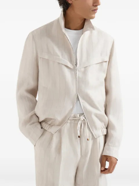 Brunello Cucinelli chalk stripe chevron outerwear jacket