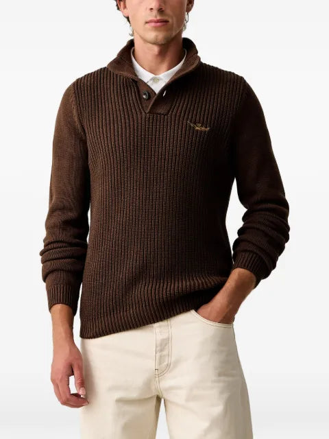 Aeronautica Militare ribbed-knit button-neck sweater