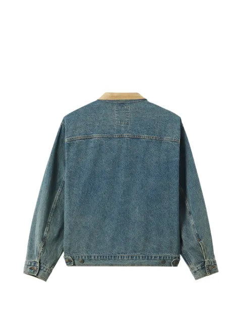CHOCOOLATE corduroy-collar zip-up denim jacket