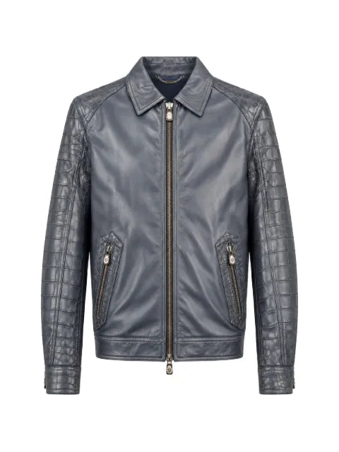 Billionaire crocodile-effect panelled leather jacket