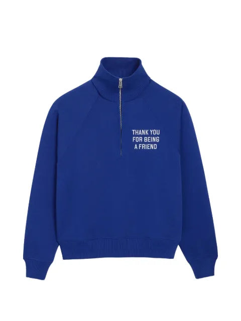 AMI Paris blue zipped cotton "Thank you for being a friend" sweatshirt