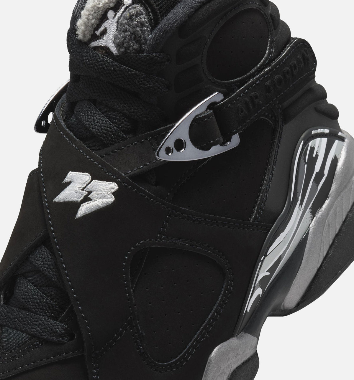 Air Jordan 8 Retro Chrome Black and Light Graphite Grade School Lifestyle Shoe – Black/White/Light Graphite