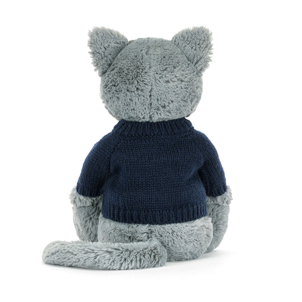Bashful Kitten with Personalized Navy Jumper