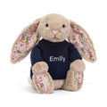 Blossom Beige Bunny 'Petal' with Personalized Navy Jumper