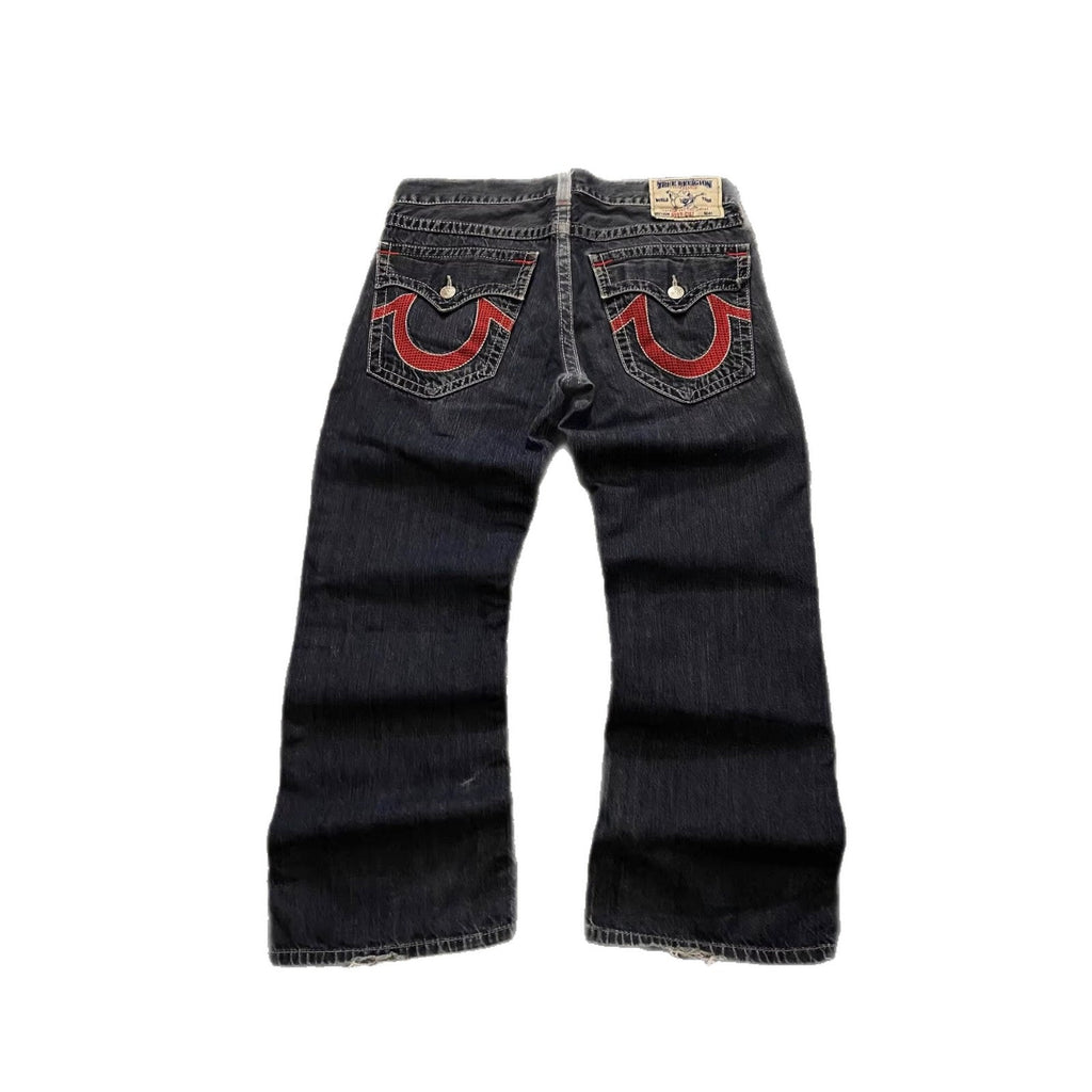 True Religion Vintage Horseshoe Embroidery Flare Denim Jeans