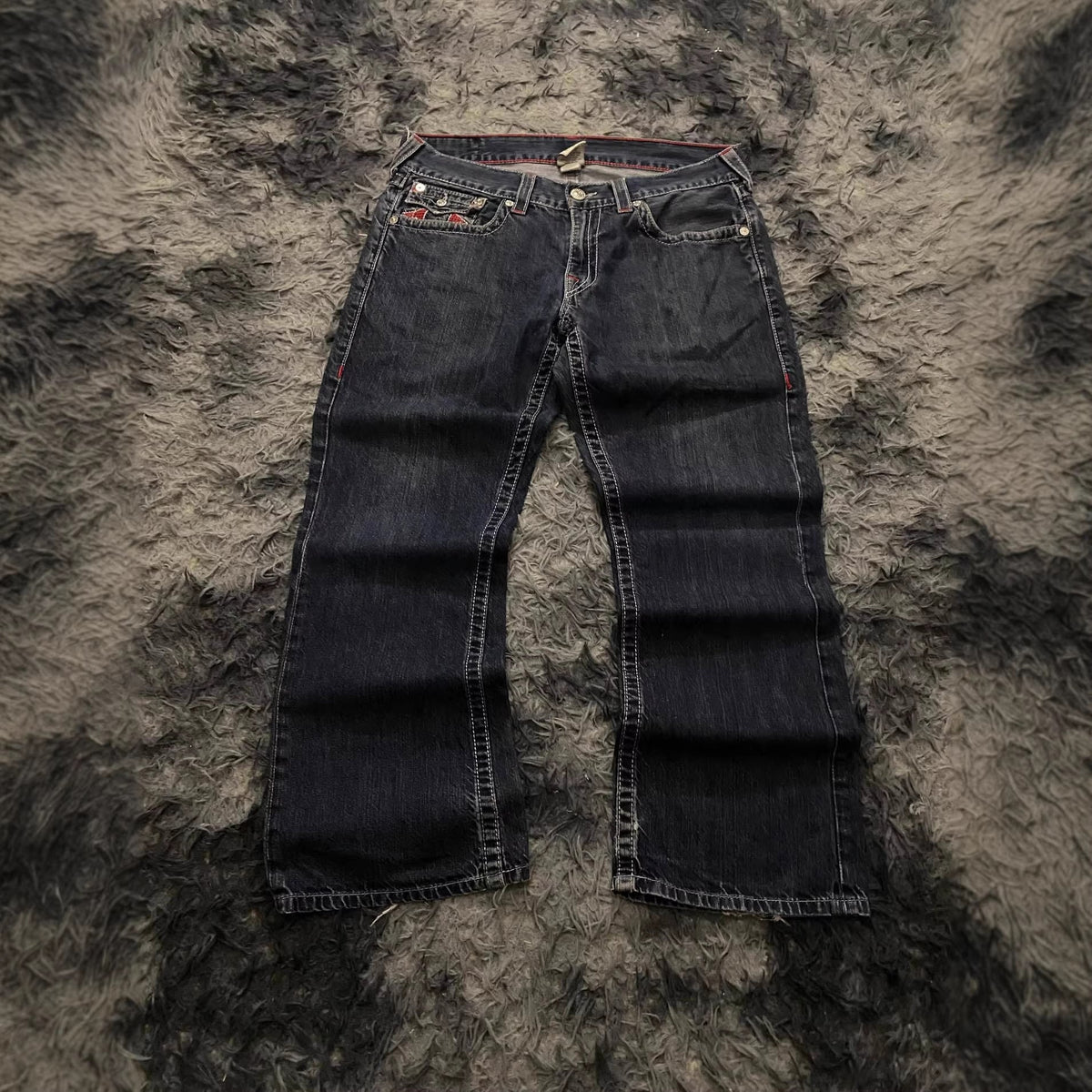 True Religion Vintage Horseshoe Embroidery Flare Denim Jeans