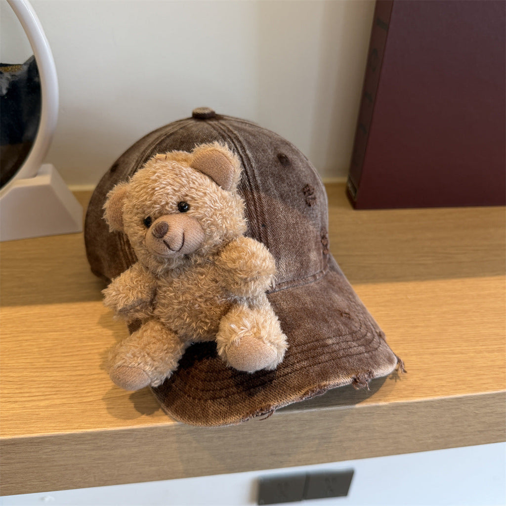 Vintage Washed 3D Teddy Bear Baseball Cap Y2K Streetwear Hat
