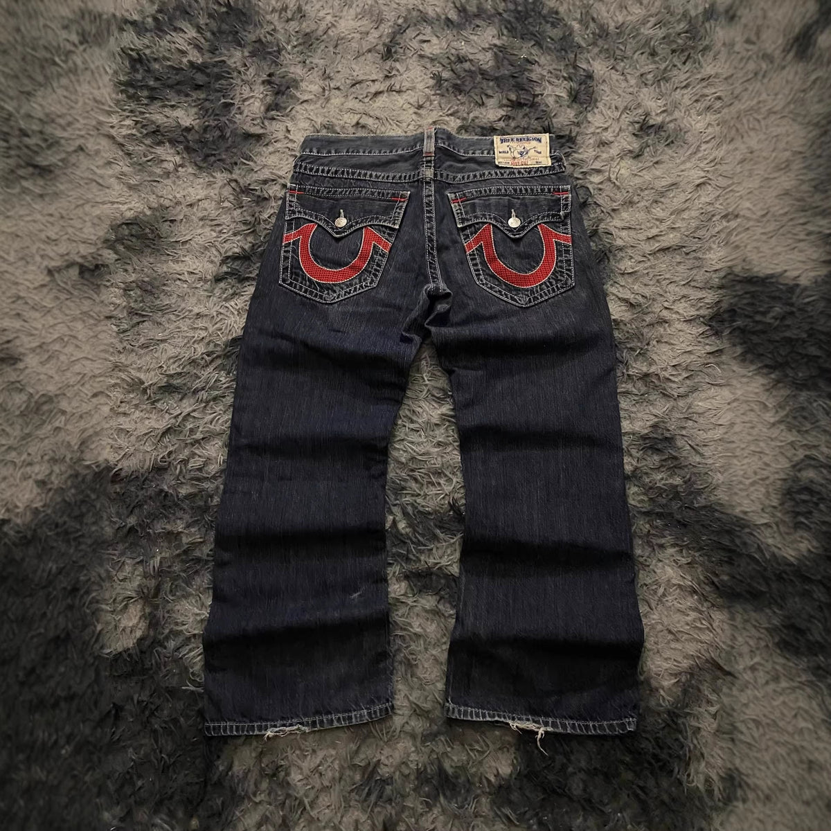 True Religion Vintage Horseshoe Embroidery Flare Denim Jeans