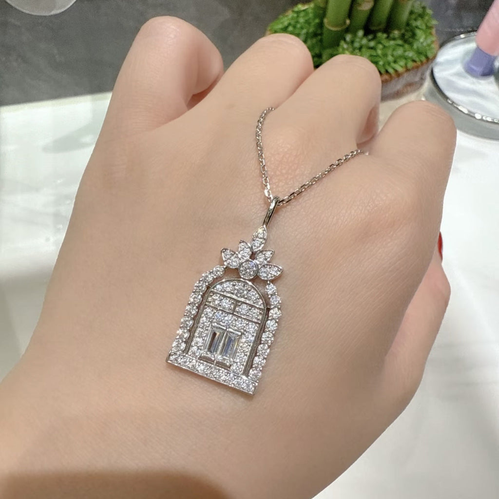Harry Winston Style Gate of Fortune Cubic Zirconia White-Gold-Plated Necklace