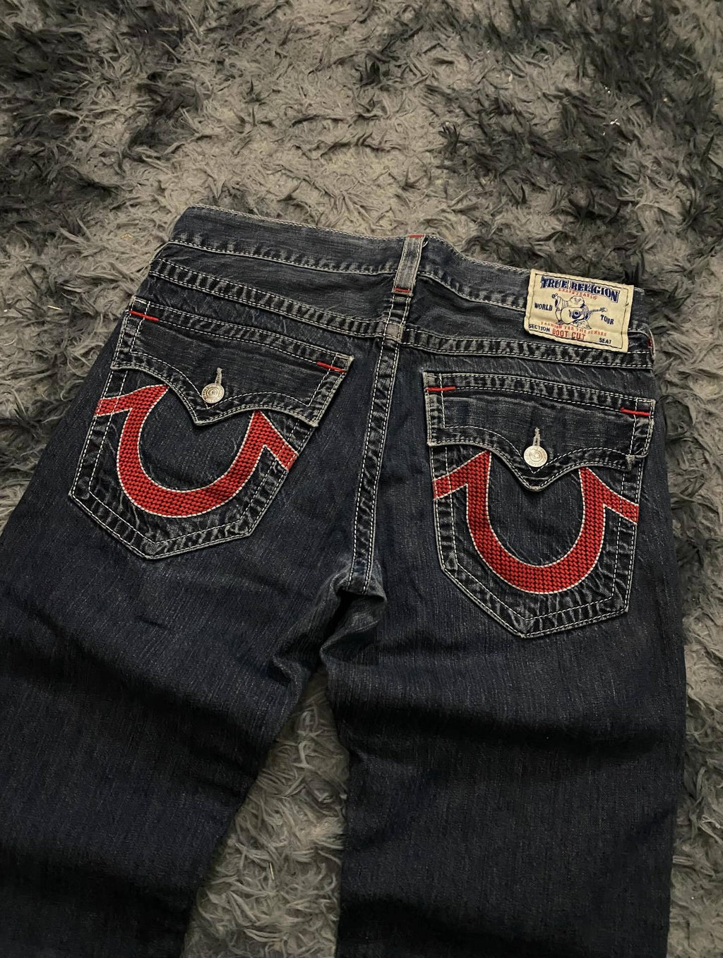 True Religion Vintage Horseshoe Embroidery Flare Denim Jeans
