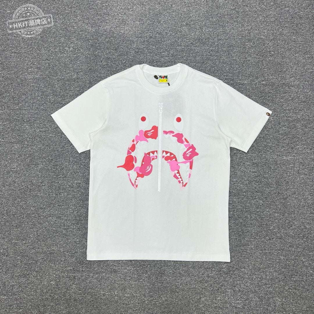 Bape Shark Camo Zip Graphic Oversized Tee Streetwear Unisex