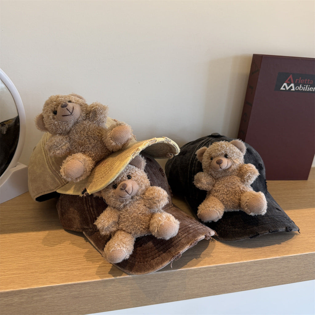 Vintage Washed 3D Teddy Bear Baseball Cap Y2K Streetwear Hat