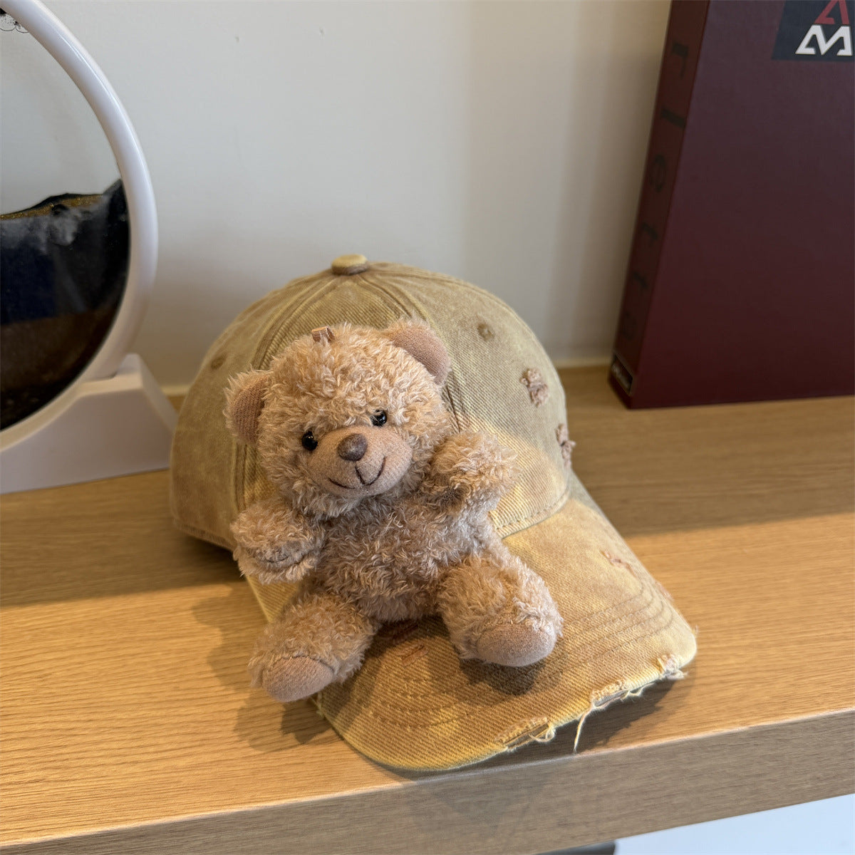 Vintage Washed 3D Teddy Bear Baseball Cap Y2K Streetwear Hat