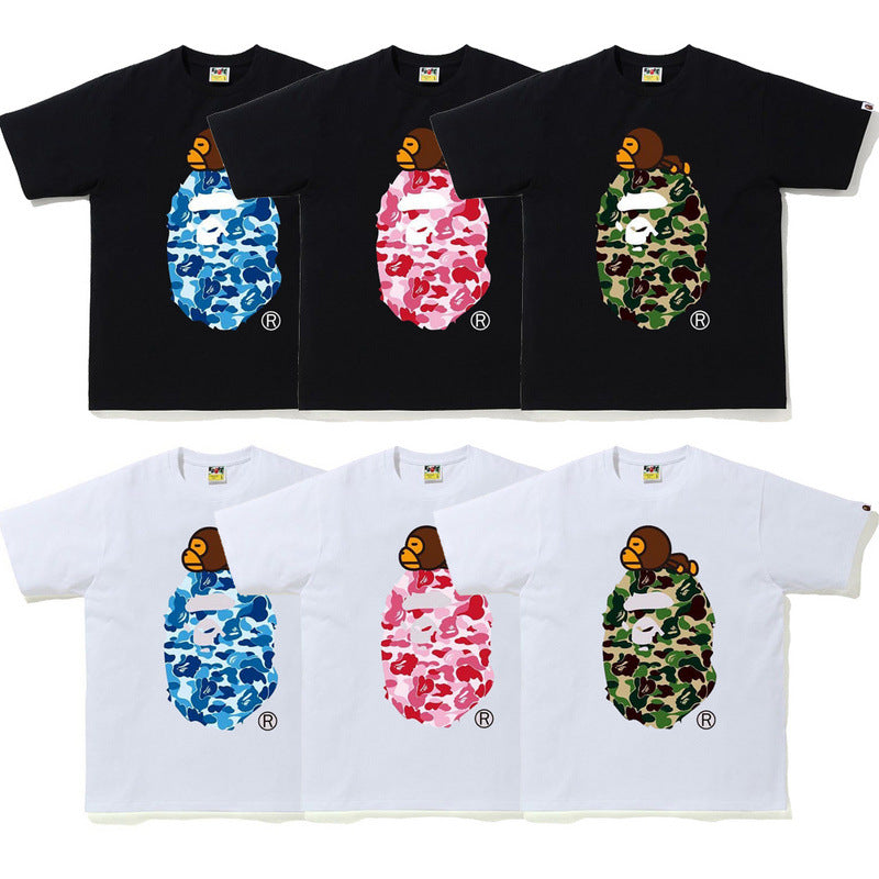 BAPE Shark Camo Graphic Tee Loose Unisex Streetwear T-Shirt