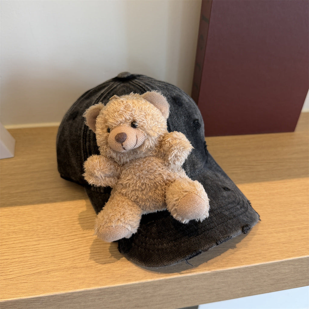 Vintage Washed 3D Teddy Bear Baseball Cap Y2K Streetwear Hat