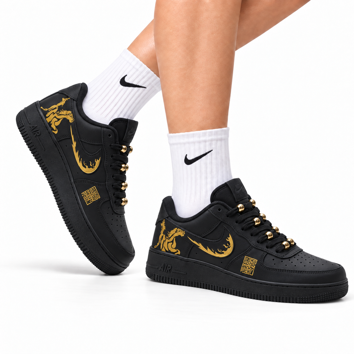 Nike Air Force 1 Low Black Gold Graphic Unisex Sneakers Style 14