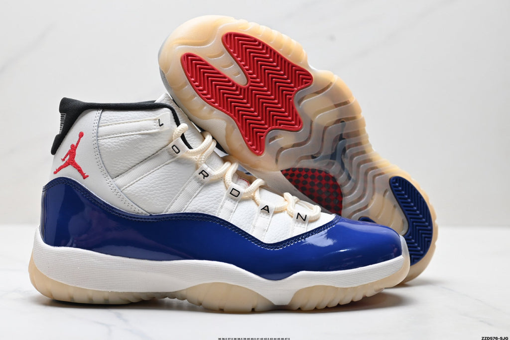 Air Jordan 11 Retro White Navy and Red Unisex Sneakers Style 10
