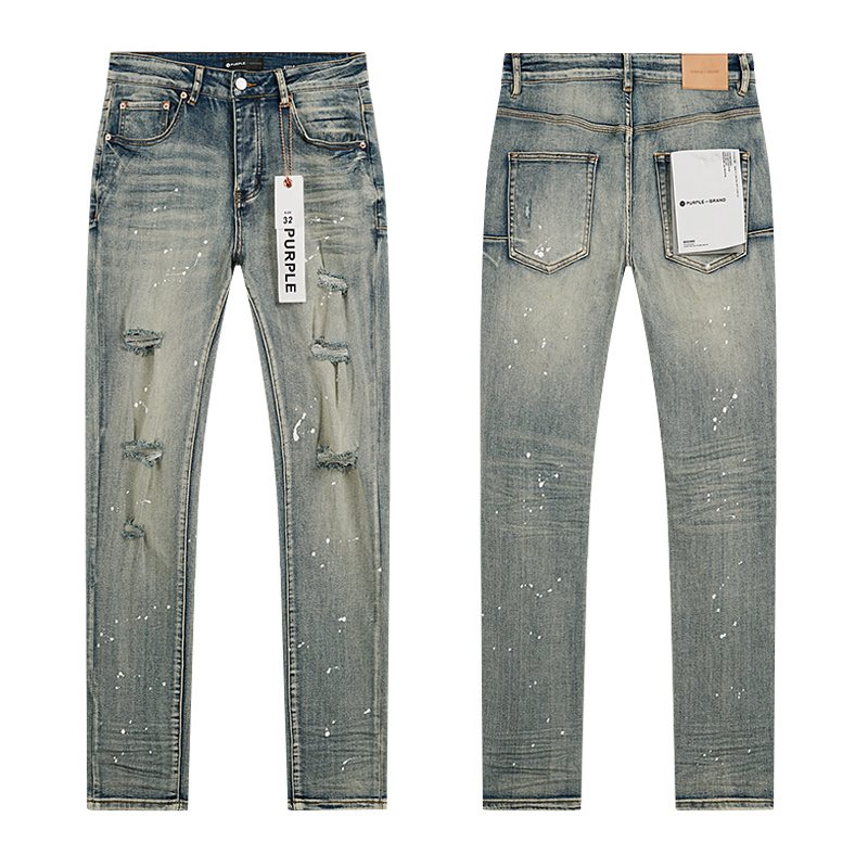 Purple Brand Light Blue Distressed Paint Splatter Jeans