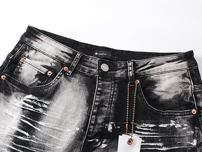 Purple Brand Washed Distressed Paint-Effect Jeans
