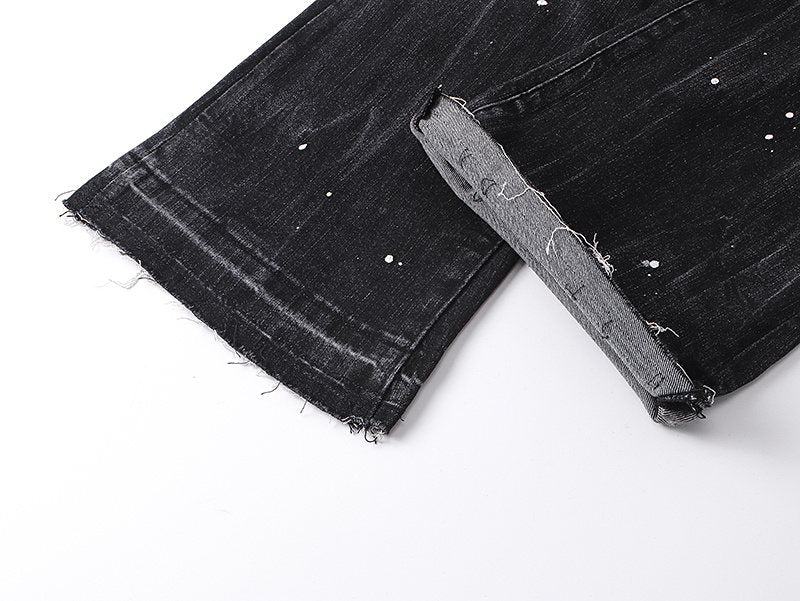 Purple Brand Distressed Paint-Splatter Flared Jeans