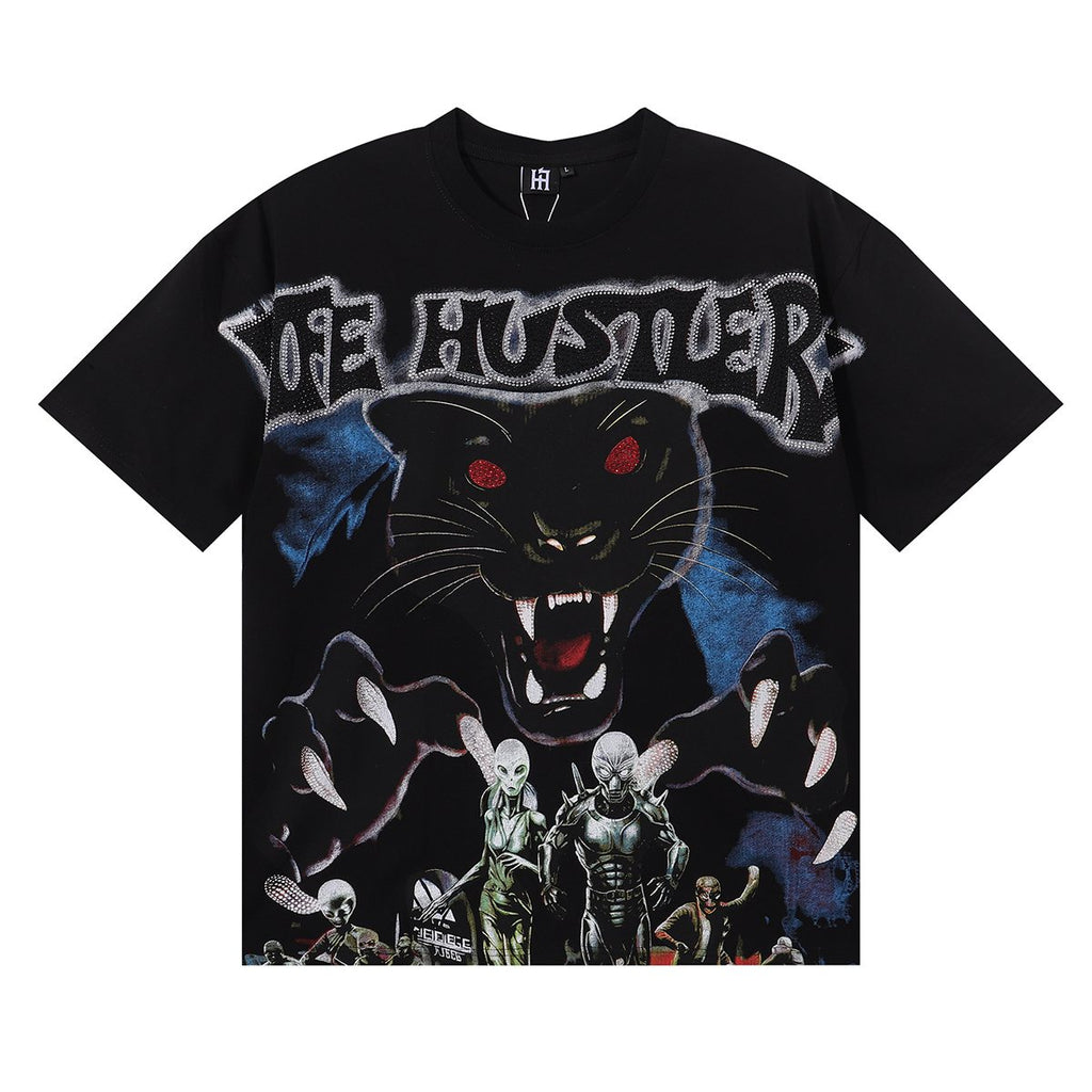 Life Hustlere Rhinestone Panther Graphic T-Shirt