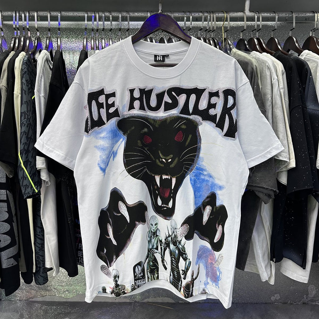 Life Hustlere Rhinestone Panther Graphic T-Shirt