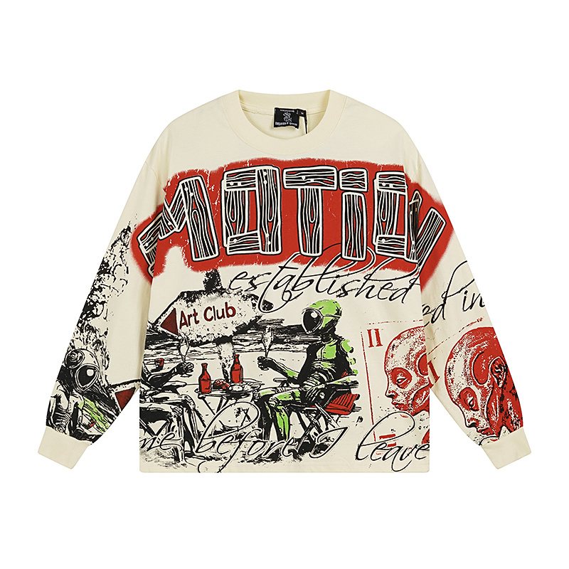 MIXED EMOTION Distressed Graphic Long-Sleeve T-Shirt