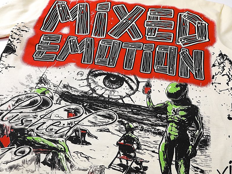 MIXED EMOTION Distressed Graphic Long-Sleeve T-Shirt