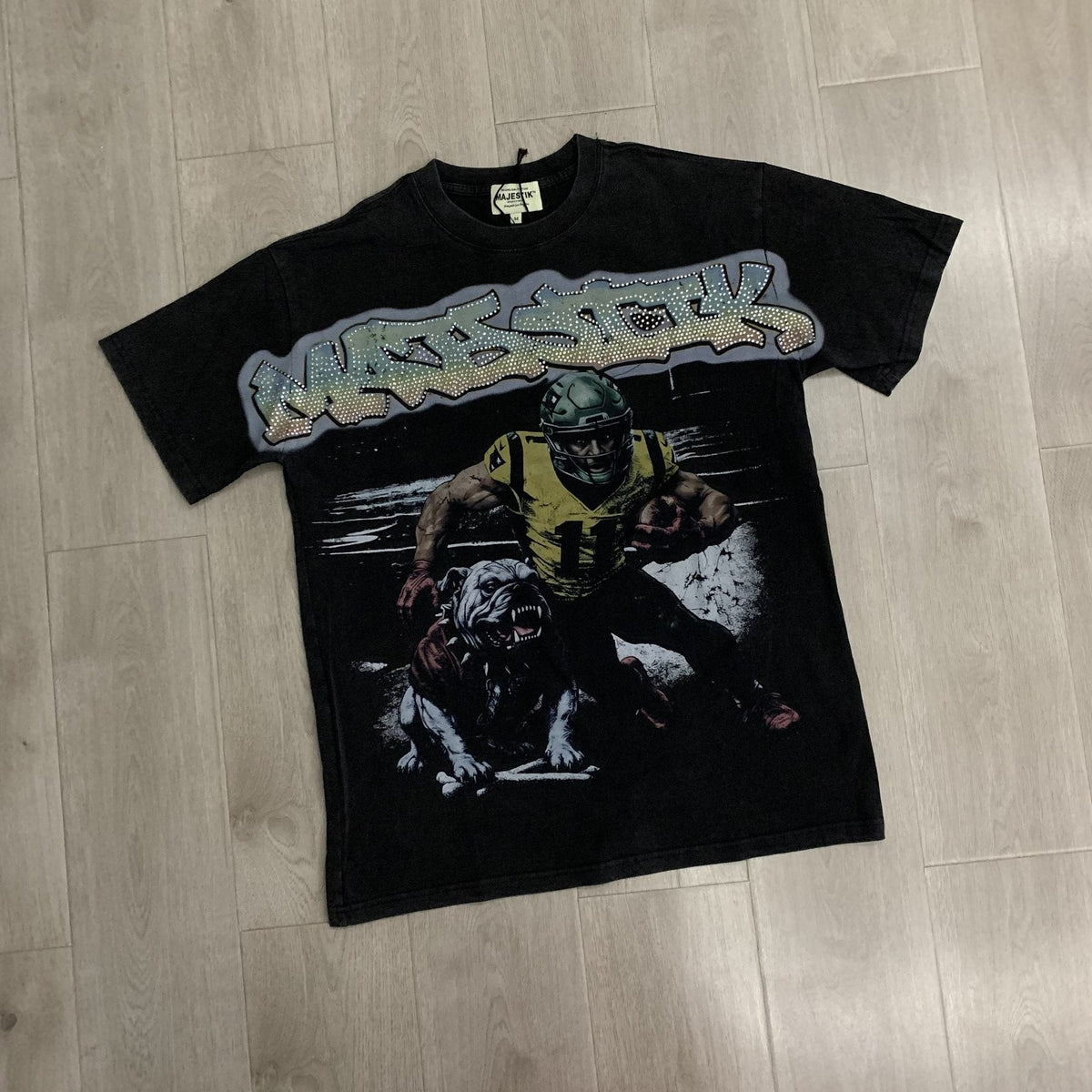 MAJESTIK Bulldog Football Graphic Cropped T-Shirt