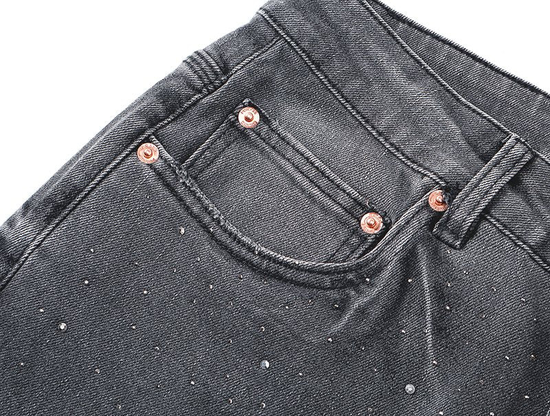 Purple Brand Gray Rhinestone Flared Jeans