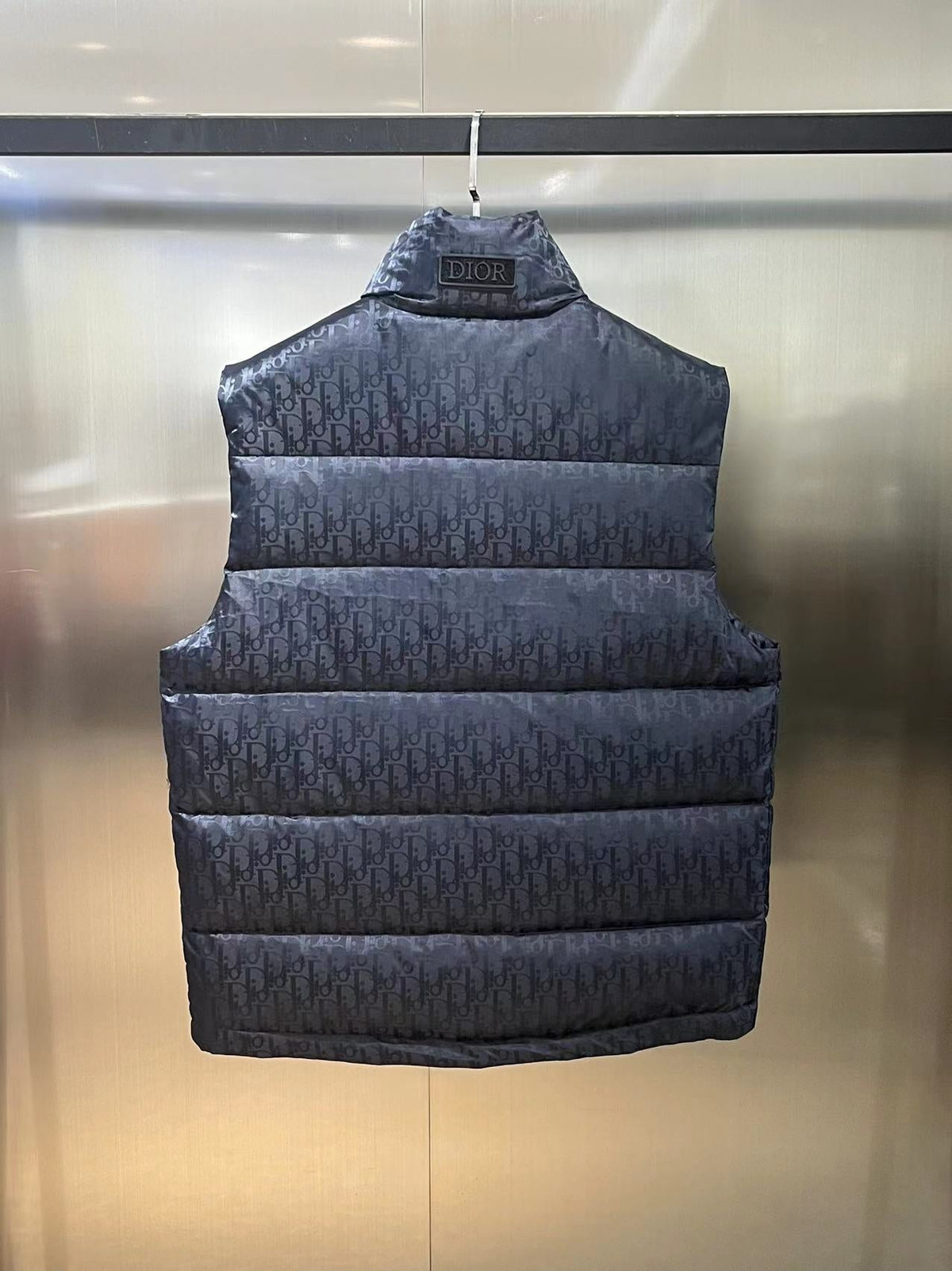 Dior Puffer Vest in Black with Stand Collar and Tonal Monogram