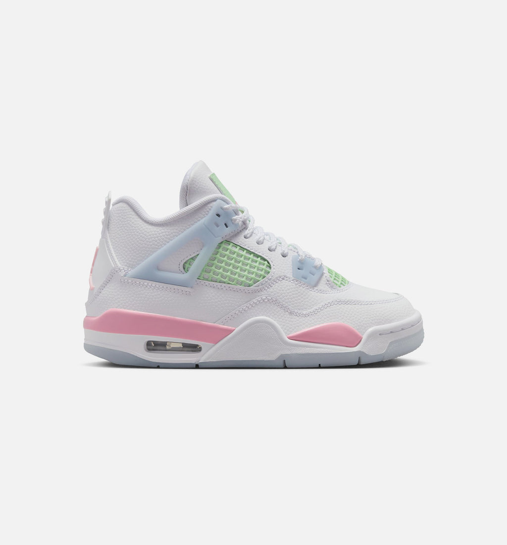 Air Jordan 4 Retro Medium Soft Pink Grade School Shoes - White Medium Soft Pink Half Blue