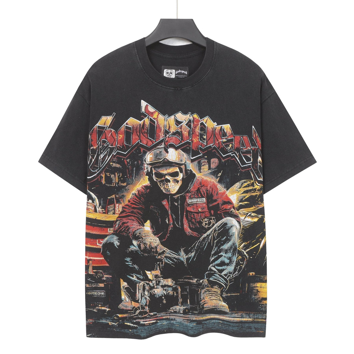 Godspeed Biker Workshop Graphic T-Shirt