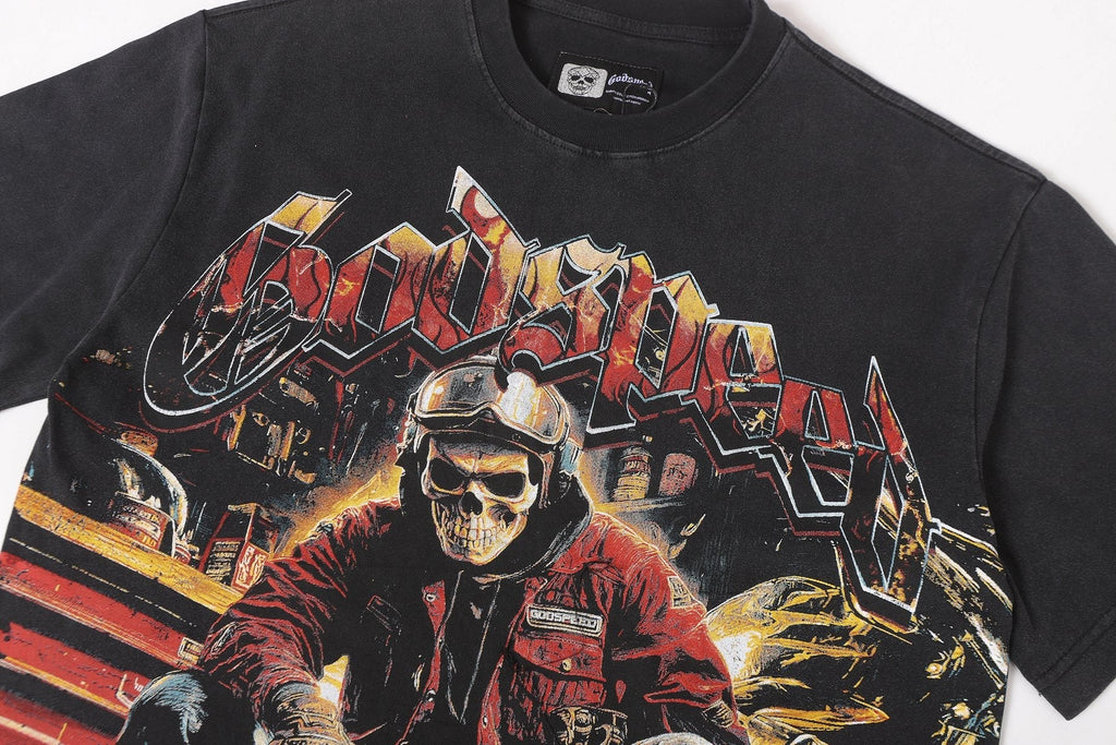 Godspeed Biker Workshop Graphic T-Shirt