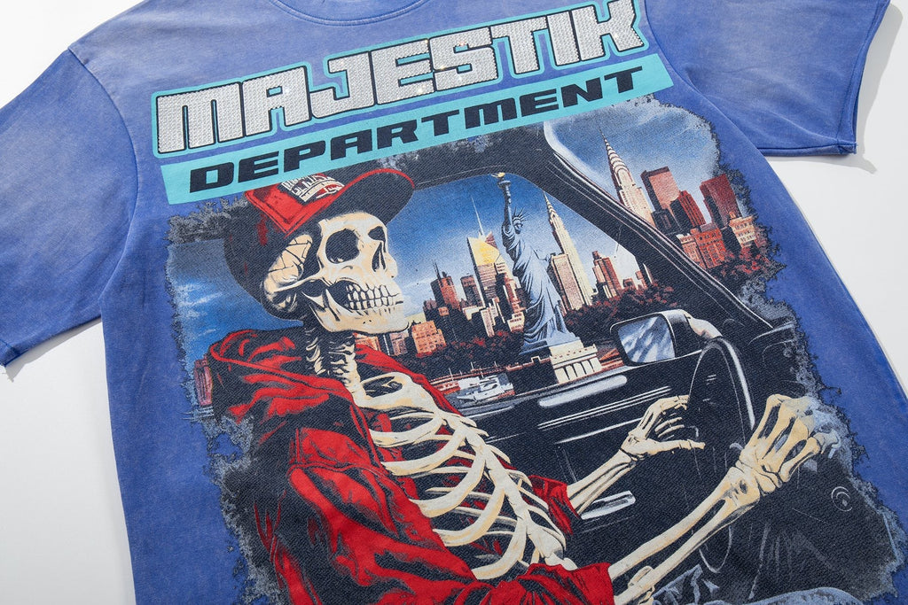 MAJESTIK Skeleton Driver Graphic T-Shirt