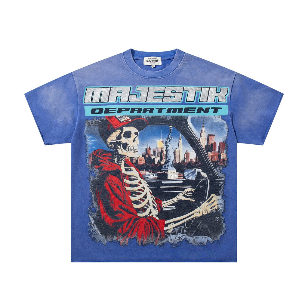 MAJESTIK Skeleton Driver Graphic T-Shirt
