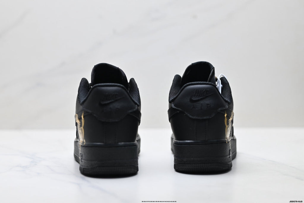 Nike Air Force 1 Low Black Gold Graphic Unisex Sneakers Style 14