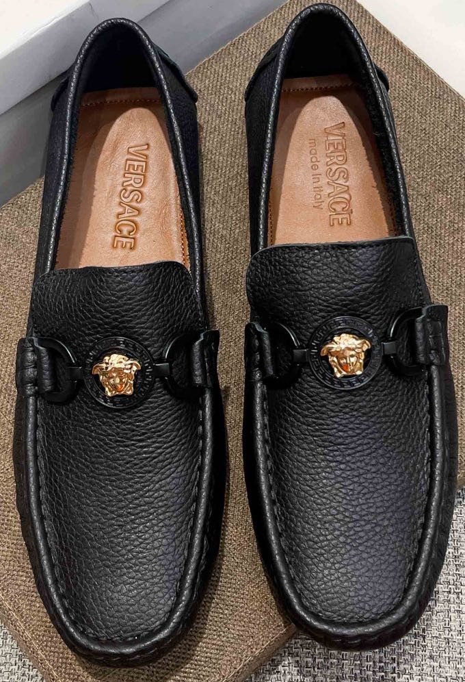 Versace Black Gold-Emblem Slip-On Loafers