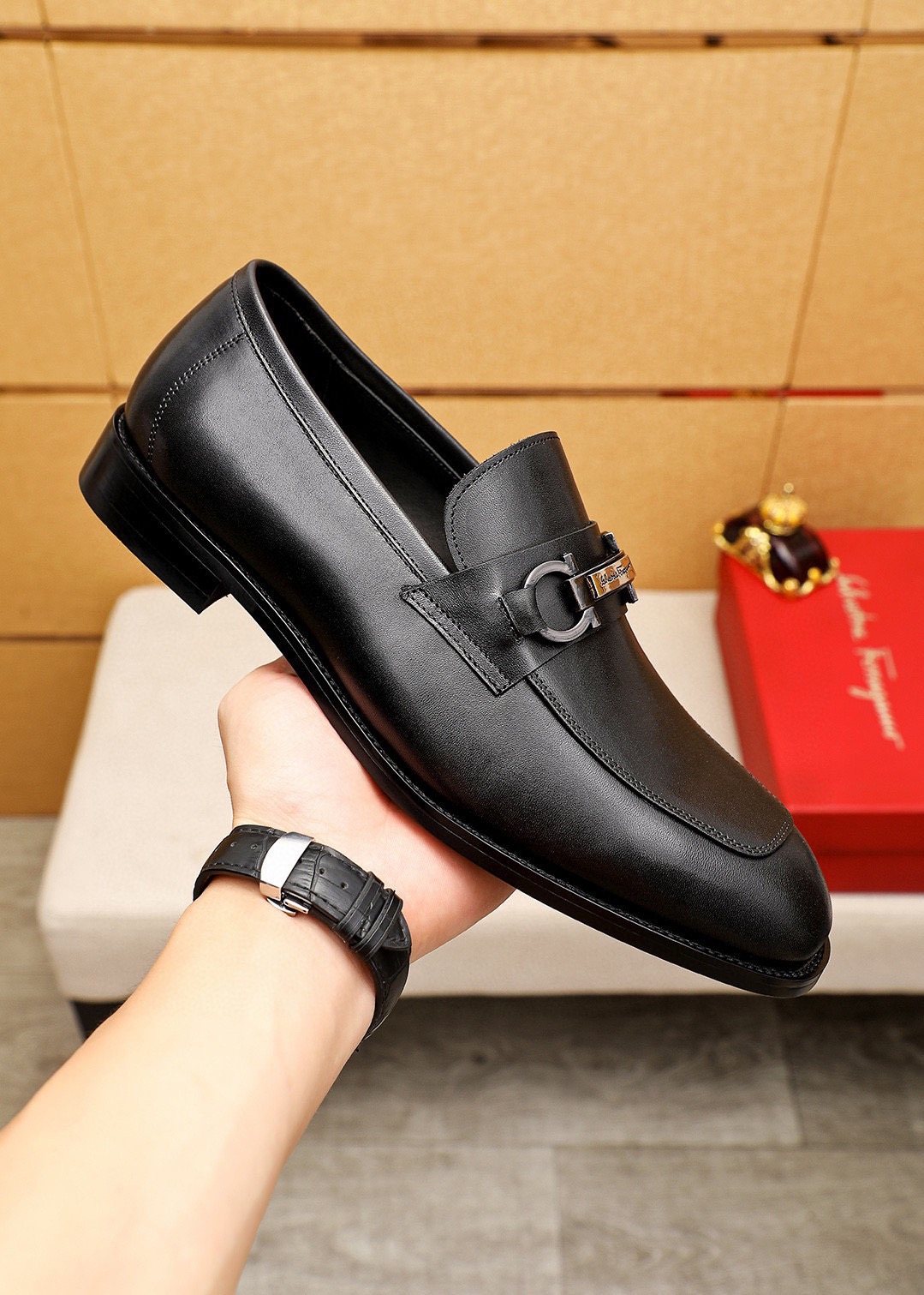 Ferragamo Black Buckle Loafers - Square Toe