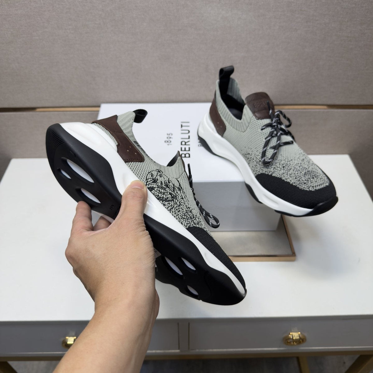 Berluti Gray and Black Lace-Up Sneakers