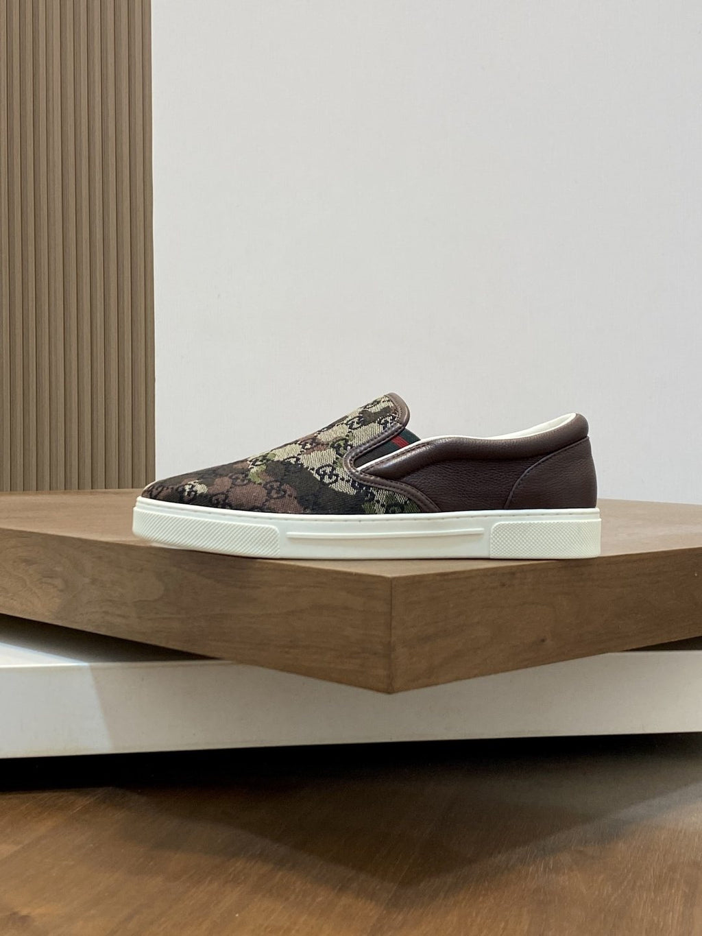Gucci Dark Brown Patterned Slip-On Sneakers