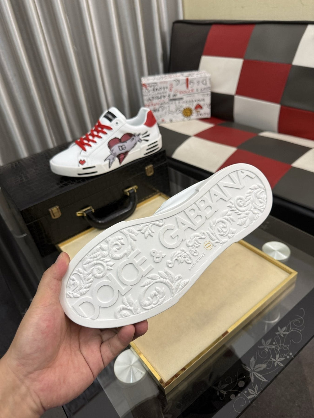 Dolce & Gabbana Red Lace Graphic Sneakers