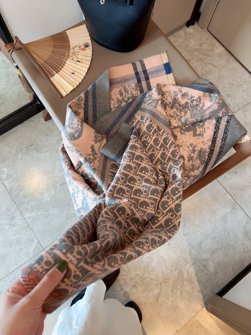 Dior Toile Pattern Fringe Scarf
